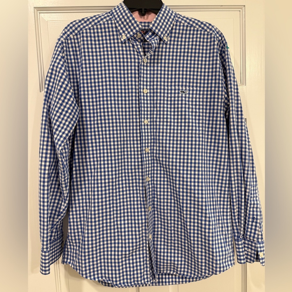 Vineyard Vines Men's Long Sleeve Blue and White Classic Fit Tucker Shirt Size M